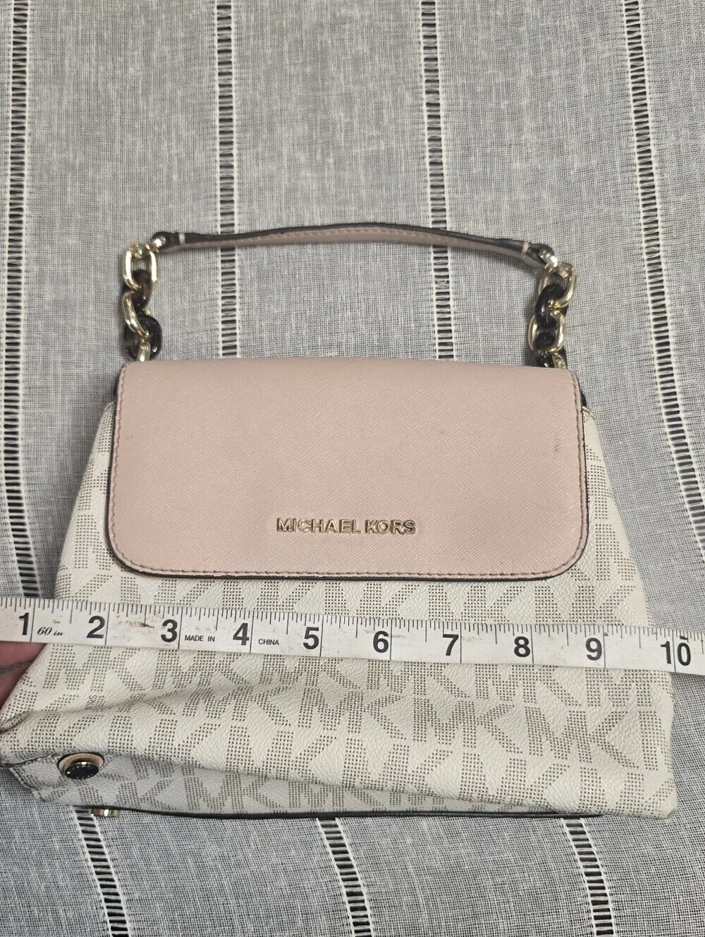Michael Kors Pale Pink Logo-Print Shoulder Bag with Gold Accents